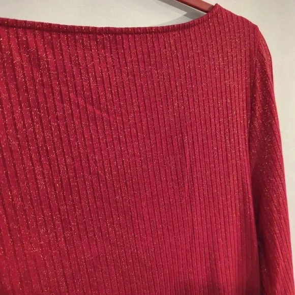 Anthropologie Top Red Twist Front Metallic Ribbed Long Sleeve size XL - Picture 6 of 7
